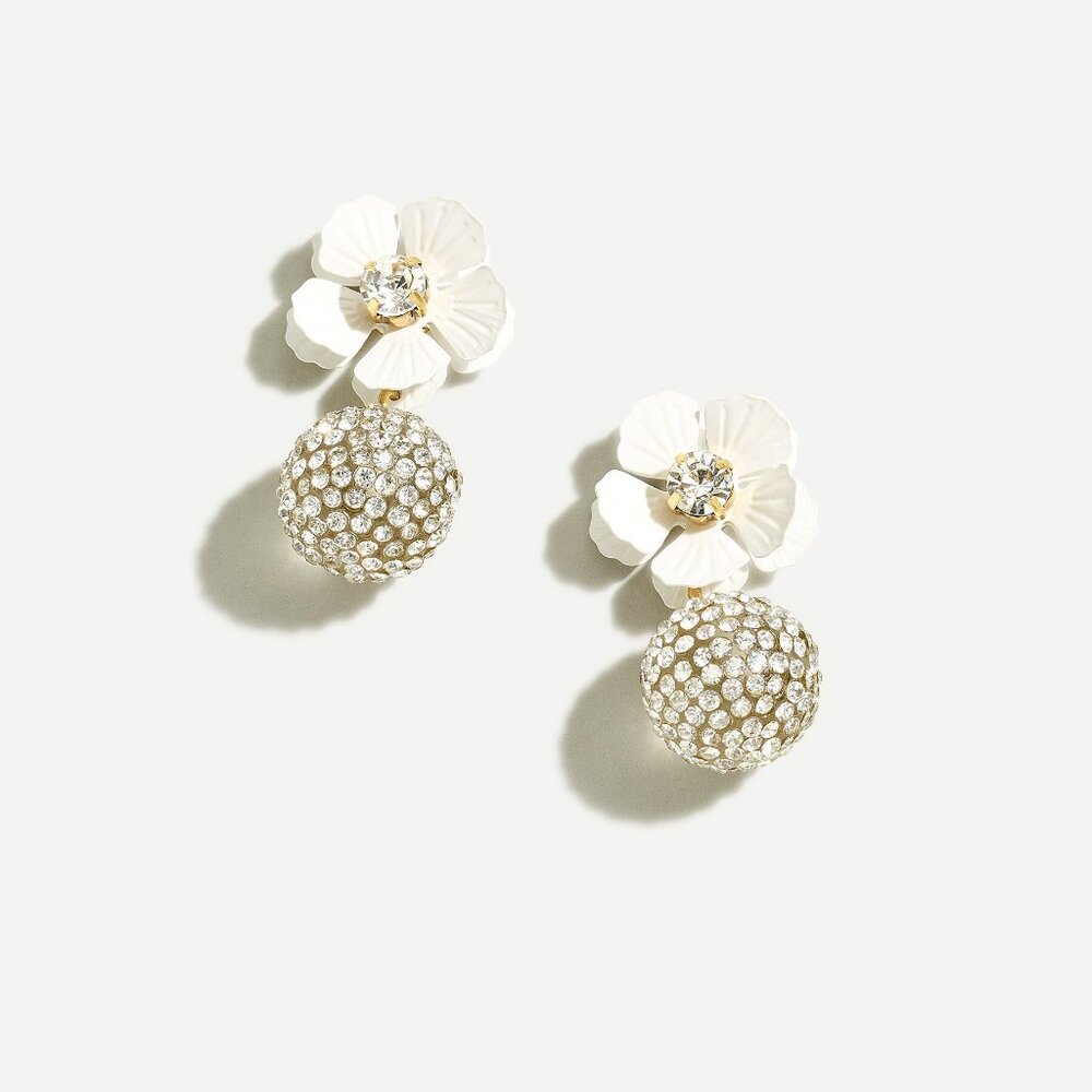 NWT 2019 J. Crew Tropical Pave Drop Earrings White Flora